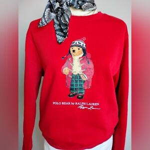 Polo Ralph Lauren 2025 Winter Polo Bear Sweatshirt Red Colorful Cozy Size Medium
